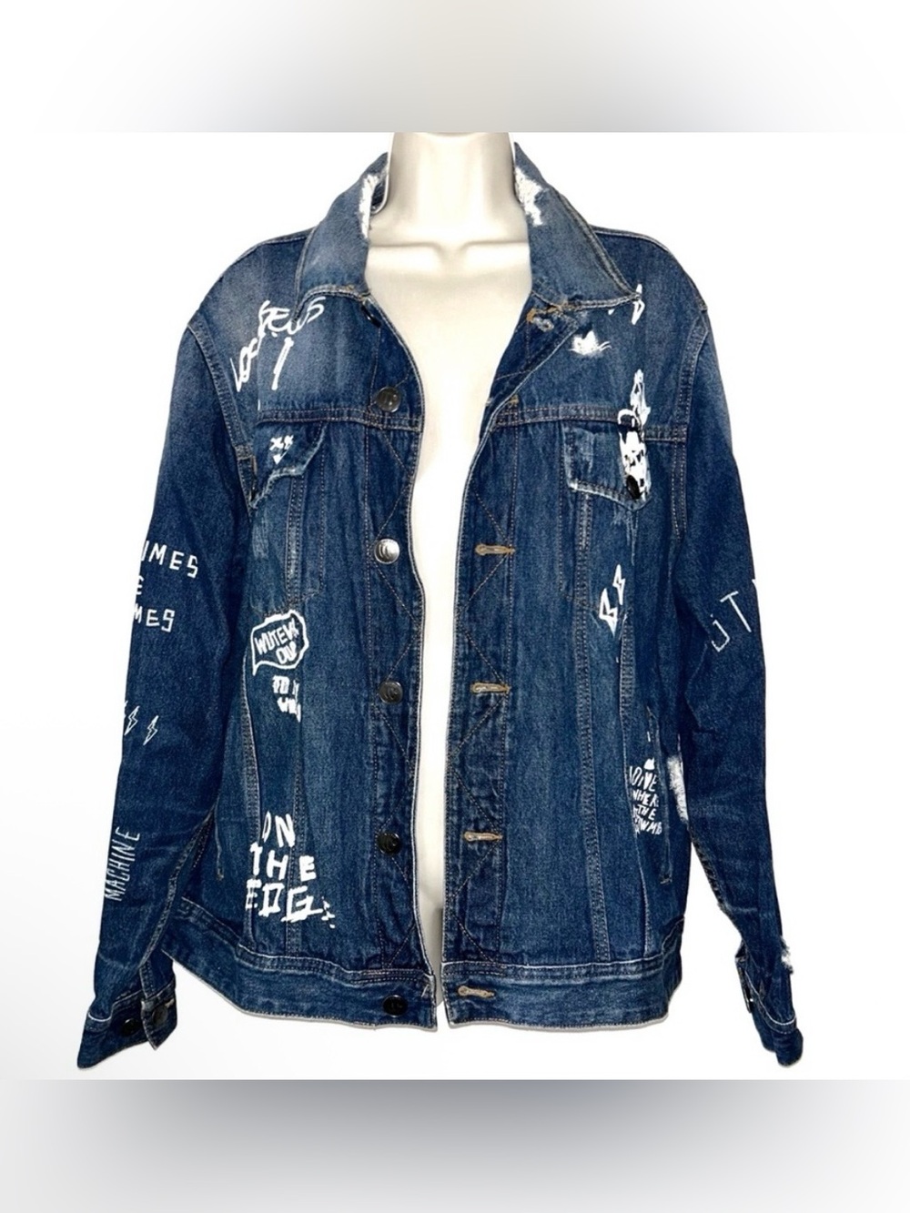 Men's Distressed Graphic Denim Jacket